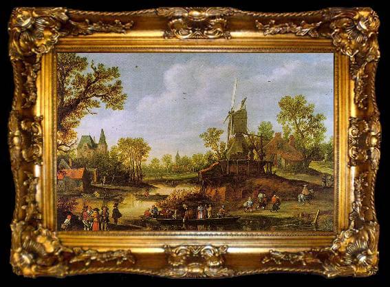 framed  Jan van Goyen River Landscape with a Ferry, ta009-2